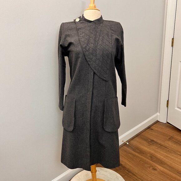 Gina Danova Dresses & Skirts - Gina Danova Vintage Gray English 100% Wool Crossover Dress Sz 8